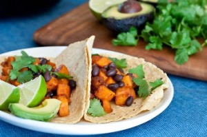 Roasted Sweet Potato and Black Bean Tacos w/Chipotle Sauce