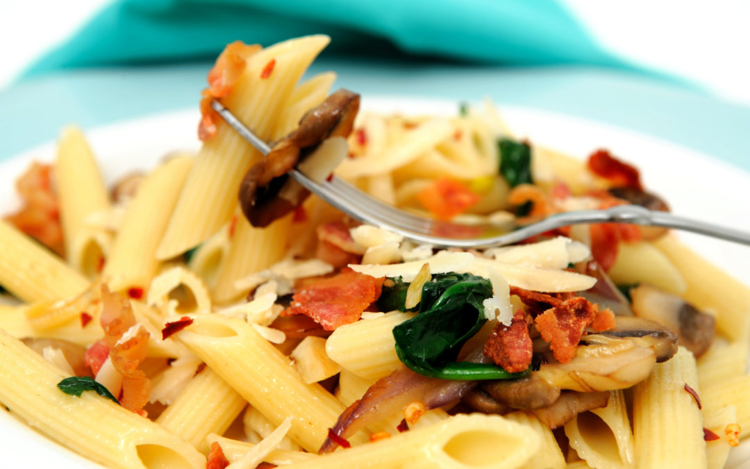 Penne Pasta with Asparagus, Spinach, and Bacon